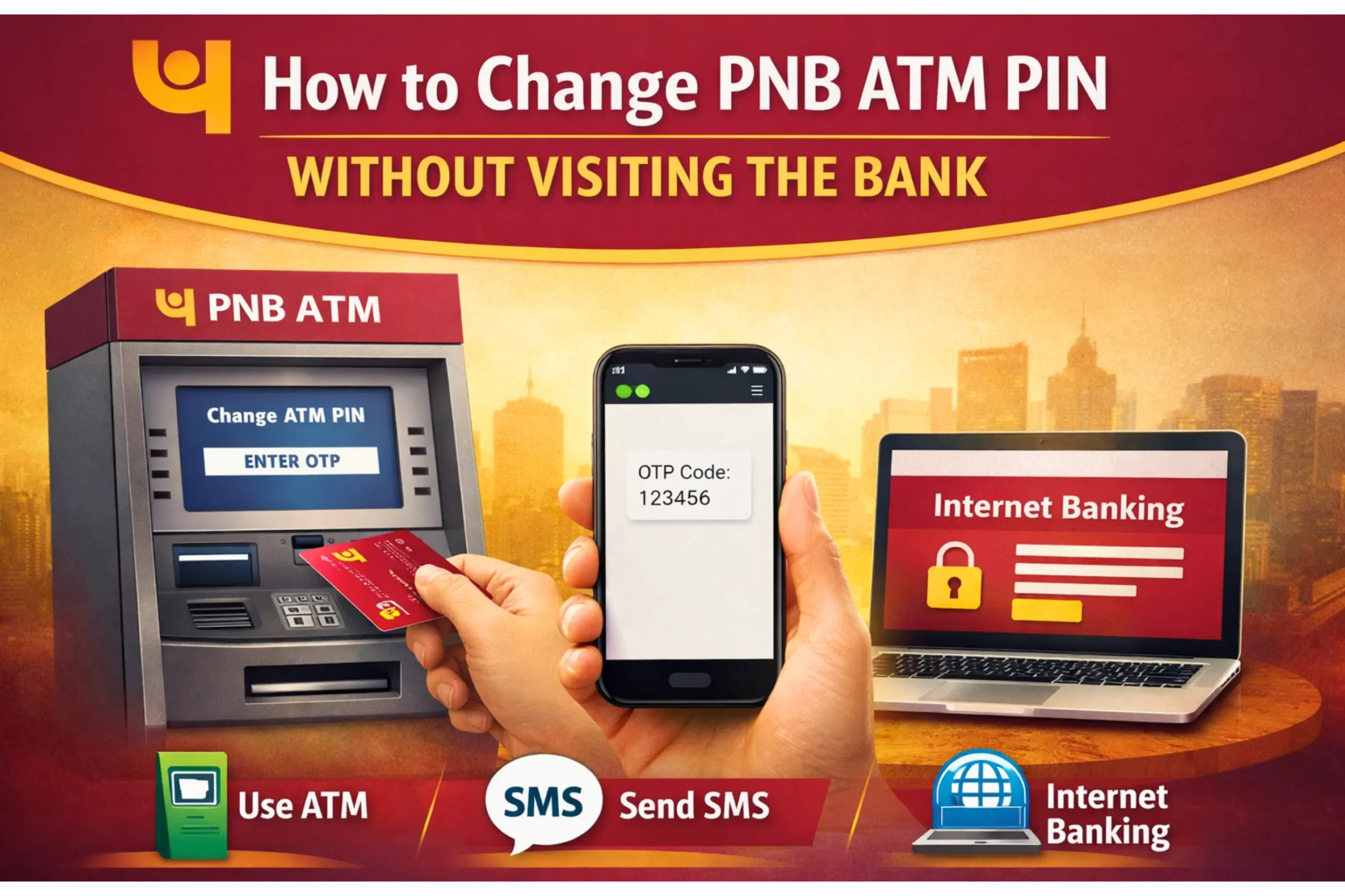 How to change PNB ATM PIN without visiting the bank using ATM, SMS OTP, and internet banking